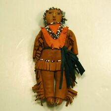 Antique Handmade American Indian Doll Leather Beaded w/ Nose picture