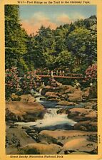 1953, Little Pigeon River bridge, Smokey Mountains National Park, Linen Postcard picture
