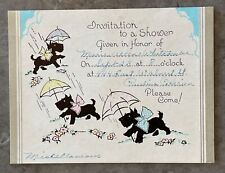Vintage Scottie Dog Wedding Shower Invitation Card Umbrellas Flowers picture