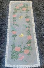 Vintage Hand Embroidered Needlepoint Lace Table Runner 18” X 52” picture