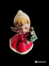 Vintage Napco Japan Ceramic Christmas Angel Girl with Tree Figurine X-6984 picture