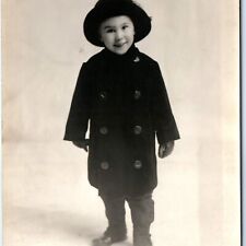 c1910s Adorable Little Girl Rare Smile RPPC Winter Coat Hat Real Photo Cute A160 picture