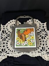 Vintage 1970's Hot Pad Trivet Mill Flowers Daisies Brown, Green, Orange & Yellow picture