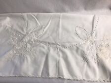 Vintage Hungarian Early Kalocsa Embroidered White on White Tablecloth 33