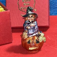 Jeweled Hand Crafted Pumpking & Witch Trinket Box Made with Swarovski Crystals picture