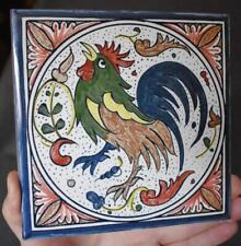FABULOUS PORTUGUESE SIGNED ORIGINAL HND PTD ROOSTER MOTIF TILE #6 OF 8 AVAILABLE picture