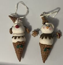 Country Cottage Christmas Ornaments Snowman Ice Cream Cone picture