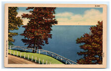 Postcard Scenic Drive view of Body of Water/Lake/Ocean linen C4 picture