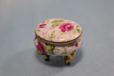 SMALL FLORAL CHINA ROSE OVAL TRINKET BOX WITH LEGS AND GOLD ACCENTS - #1239 picture