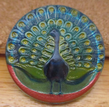 1 - Czech Glass Multi-Colored Peacock on a Transparent Button #04 - 37.21mm picture