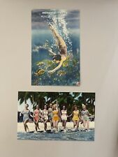 FLORIDA Linen Postcards~Pretty Girls In Waves Miami/Girl Diving Silver Springs picture