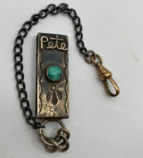 Fred Harvey 1950s Sterling GF Turquoise Navajo Pete Watch Fob Belt Clip Keychain picture