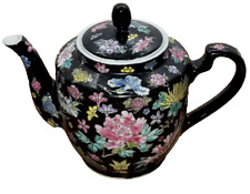 Famille Noir Floral Jingdezhin Chinese Teapot Vintage picture