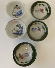 5 Vintage WW2 Era Japanese Painted Porcelain Sake Cups Lot As-Is picture