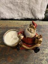 Vintage Style Santa Claus Glazed Ceramic Candle In Holder picture