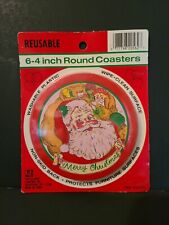 NOS NEW Vintage Ullman Company Plastic Round Santa Claus Christmas Coaster Set picture