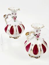 Vtg Hand Painted Moriage Porcelain Vanity Bottles/Floral Appliques/Pink & White  picture