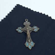 Antique 18th Italian Crucifix Cross Bronze Blue Enamel Rome Italy  picture