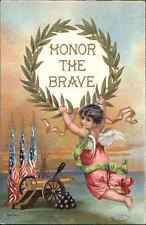 Memorial Day Child Angel American Flag Cannon c1910 Patriotic Postcard picture