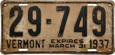 Vermont 1936 1937 License Plate, 29-749, Original Paint picture