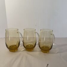 Vintage Libbey Tempo Brown Smoke Glasses Set Of 3 Open D Handle Mug Set 1960's picture