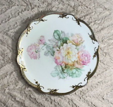 Antique Three Crown China German Ceramic Plate - Scalloped Floral Gold 8.75