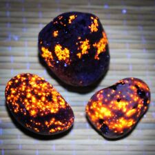 BRIGHT set of 3 Yooperlite Rocks on Lake Superior Fluorescent Sodalite Stones Y4 picture