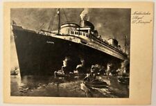 EUROPA (North German Lloyd) Bow view from Port Side with numerous tugs - c1930s picture