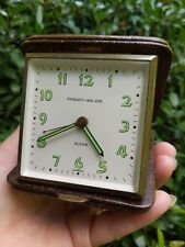 Vintage Phinney Walker wind up Travel Alarm Clock  GERMANY Works leather fold up picture