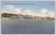 Clearwater Beach Florida FL Marina with Boats Posted 1958 Linen Postcard picture
