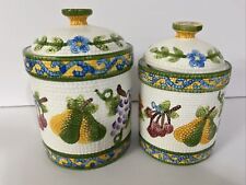 VTG 1997 Set Of 2 Canisters Jay Import Fruits Grapes Pears Apples  Mosaic Look picture
