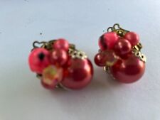 vintage estate bright pink cluster clip on earrings picture