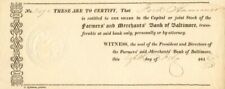 Farmers' and Merchants' Bank of Baltimore - Stock Certificate - Banking Stocks picture