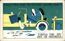 Car Comic Mechanic Fixing Car Look For Trouble c1910s Postcard picture