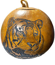 Large Size Gourd 3 Hand Carved Tiger & Lion Scenes Signed Fq Link 47