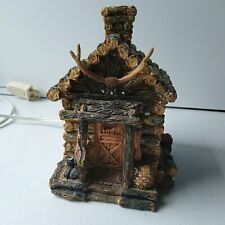 Rustic Log Cabin Hunting Or Fishing Rare Light Up 5 1/2 Inches Tall  picture