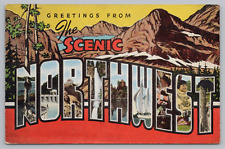 Postcard Large Letter Greetings From The Scenic Northwest Multiview Linen picture