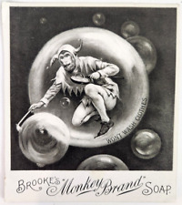 Brookes Monkey Brand Soap Antique Trade Card Jester Bubbles Cleanser Polisher picture