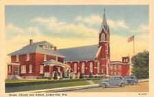 DICKEYVILLE, WI  Wisconsin       HOUSE, CHURCH & SCHOOL      c1940's Postcard picture