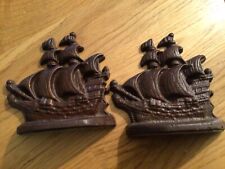 VINTAGE SPANISH GALLEON SHIP BOOKENDS, DOORSTOPPER CAST IRON NAUTICAL picture
