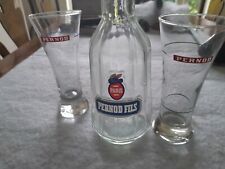 Pernod Fils Paris Glass Bottle Carafe plus two fluted glasses picture