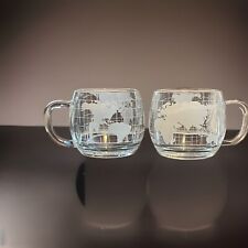 SET of 2 Vintage Nestle Nescafe World Globe Coffee GLASS Mugs Cups Frosted Map picture