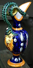 Antique DIONYSUS FACE W SERPENT HANDLE Majolica Pottery Pitcher Ewer ITALY 7.5