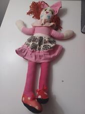 Handmade Mexican Art Cloth Doll Pink Black Dress Lovey Hearts Face Plush picture