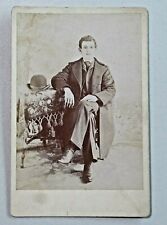 Early Cabinet Card Photo Young Man in Suit and Overcoat w/ Hat A320 picture