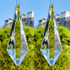 2PC 120mm Long Horn Clear Crystal Prism Chandelier Hanging Suncatcher Ornament picture