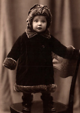 1920s CUTE TODDLER GIRL FUR TRIMMED WINTER DRESS RPPC PHOTO POSTCARD P514 picture