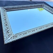 Vintage Gold Rectangle Mirror Vanity Tray Hollywood Regency picture