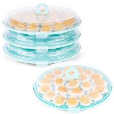 3PCS Deviled Egg Platter with Lid, 11.8in Blue Plastic Egg Keeper and Carrier... picture