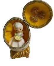 VTG UNIQUE DECORATIVE EGG WITH GIRL INSIDE ON GOLD TONED PEDISTAL 3 inch picture